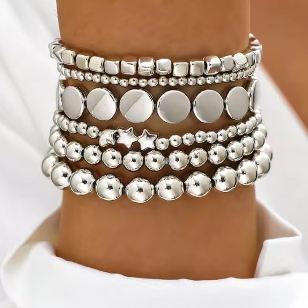 Anthropologie Silver Beaded lucite Stack Bracelet Set - Picture 3 of 3